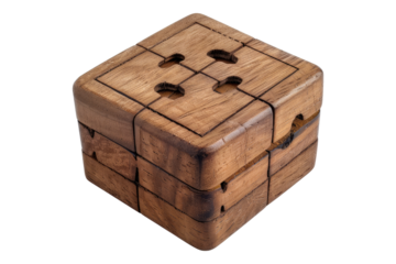 Wooden puzzle box isolated on transparent background
