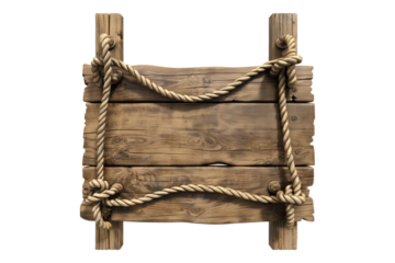 Wooden signs with rope isolated on transparent background
