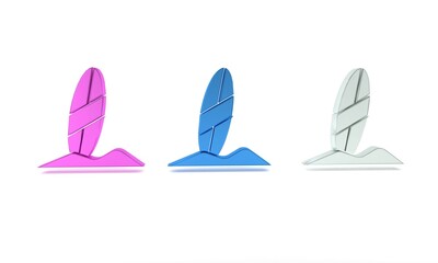 Colorful Surfboard icon isolated on white background. Surfing board. Extreme sport. Sport equipment. Minimalism concept. 3D render illustration