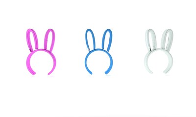 Colorful Mask with long bunny ears icon isolated on white background. Fetish accessory. Sex toy for adult. Minimalism concept. 3D render illustration