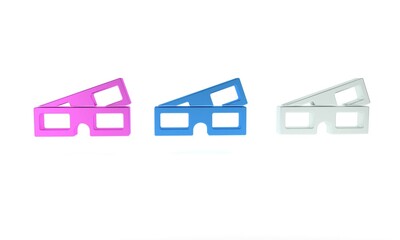 Colorful 3D cinema glasses icon isolated on white background. Minimalism concept. 3D render illustration