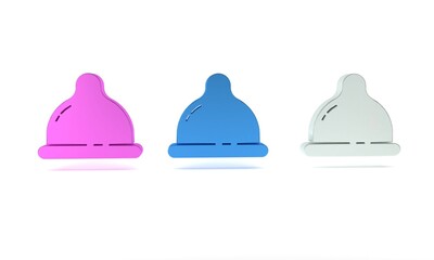 Colorful Condom safe sex icon isolated on white background. Safe love symbol. Contraceptive method for male. Minimalism concept. 3D render illustration