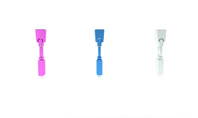 Colorful Leather whip icon isolated on white background. Fetish accessory. Sex toy for adult. Minimalism concept. 3D render illustration