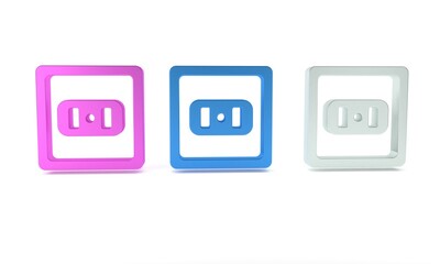Colorful Electrical outlet icon isolated on white background. Power socket. Rosette symbol. Minimalism concept. 3D render illustration