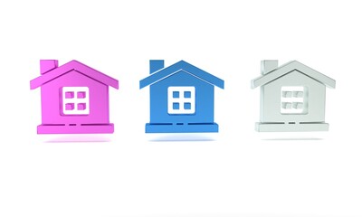 Colorful House icon isolated on white background. Home symbol. Minimalism concept. 3D render illustration