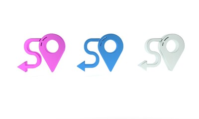 Colorful Route location icon isolated on white background. Map pointer sign. Concept of path or road. GPS navigator. Minimalism concept. 3D render illustration