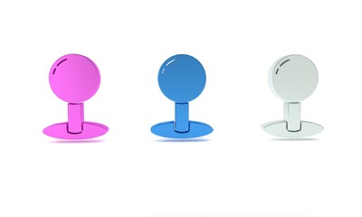 Colorful Push pin icon isolated on white background. Thumbtacks sign. Minimalism concept. 3D render illustration