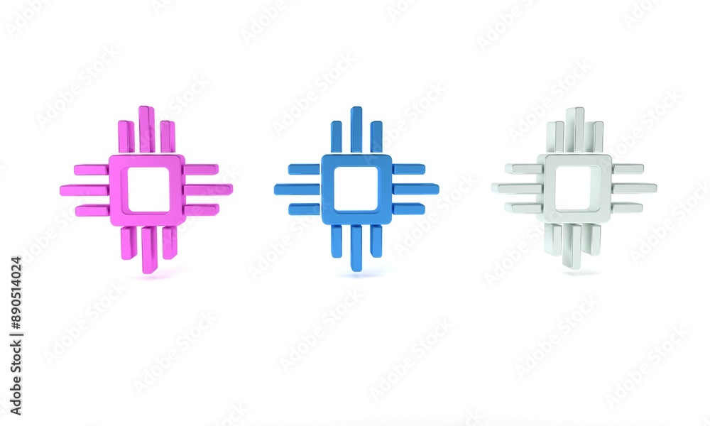 Aufkleber Colorful Computer processor with microcircuits CPU icon isolated on white background. Chip or cpu with circuit board. Micro processor. Minimalism concept. 3D render illustration