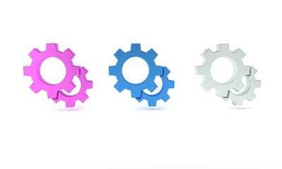 Colorful Gear icon isolated on white background. Cogwheel gear settings sign. Cog symbol. Minimalism concept. 3D render illustration