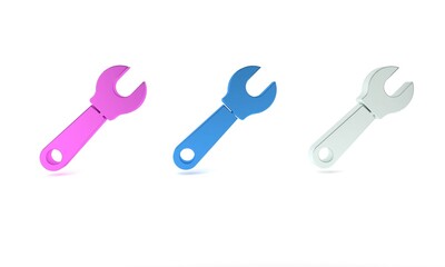 Colorful Wrench spanner icon isolated on white background. Minimalism concept. 3D render illustration