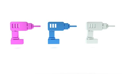 Colorful Electric drill machine icon isolated on white background. Repair tool. Minimalism concept. 3D render illustration
