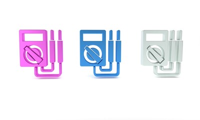 Colorful Ampere meter, multimeter, voltmeter icon isolated on white background. Instruments for measurement of electric current. Minimalism concept. 3D render illustration