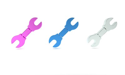 Colorful Wrench spanner icon isolated on white background. Minimalism concept. 3D render illustration