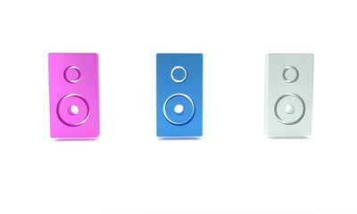 Colorful Stereo speaker icon isolated on white background. Sound system speakers. Music icon. Musical column speaker bass equipment. Minimalism concept. 3D render illustration