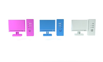 Colorful Computer monitor icon isolated on white background. PC component sign. Minimalism concept. 3D render illustration