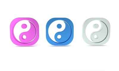 Colorful Yin Yang symbol of harmony and balance icon isolated on white background. Minimalism concept. 3D render illustration