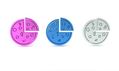 Colorful Pizza icon isolated on white background. Fast food menu. Minimalism concept. 3D render illustration