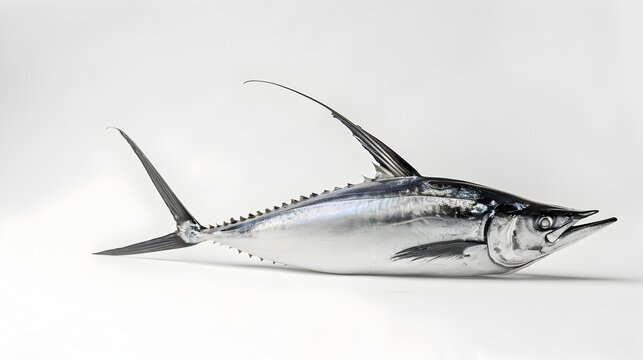 Whole marlin fish with shiny scales on pristine white background showcasing vibrant natural