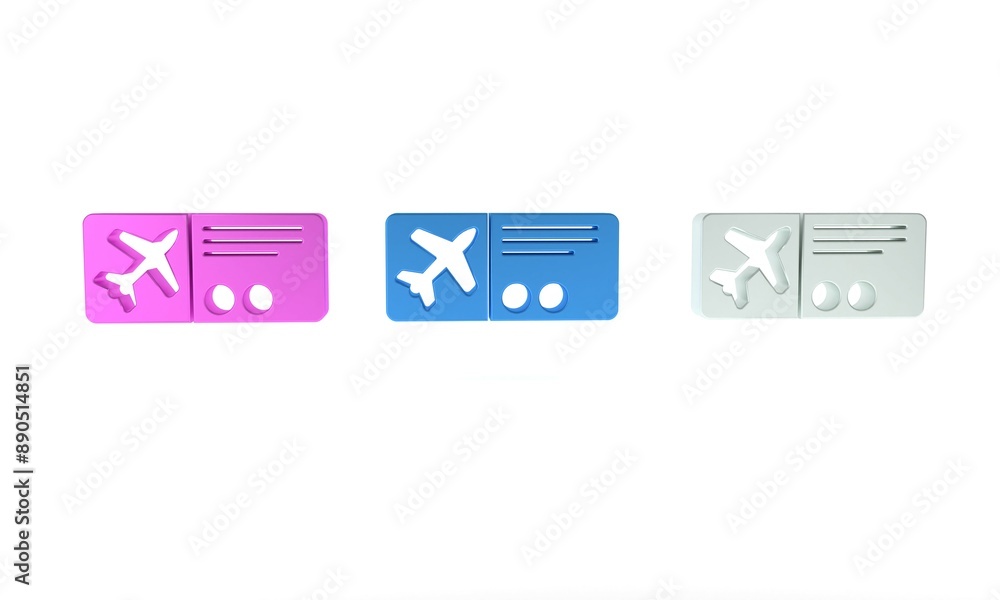 Canvas Prints Colorful Airline ticket icon isolated on white background. Plane ticket. Minimalism concept. 3D render illustration