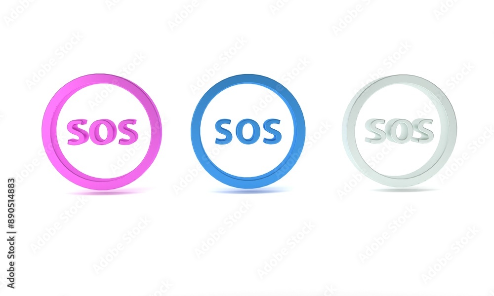 Poster colorful location with sos icon isolated on white background. sos call marker. map pointer sign. min