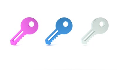 Colorful Key icon isolated on white background. Minimalism concept. 3D render illustration