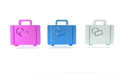 Colorful Suitcase for travel icon isolated on white background. Traveling baggage sign. Travel luggage icon. Minimalism concept. 3D render illustration