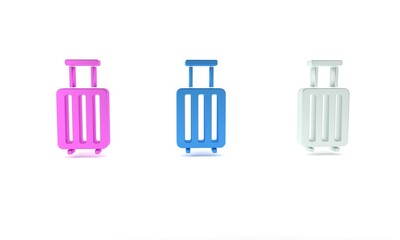 Fototapeta premium Colorful Suitcase for travel icon isolated on white background. Traveling baggage sign. Travel luggage icon. Minimalism concept. 3D render illustration