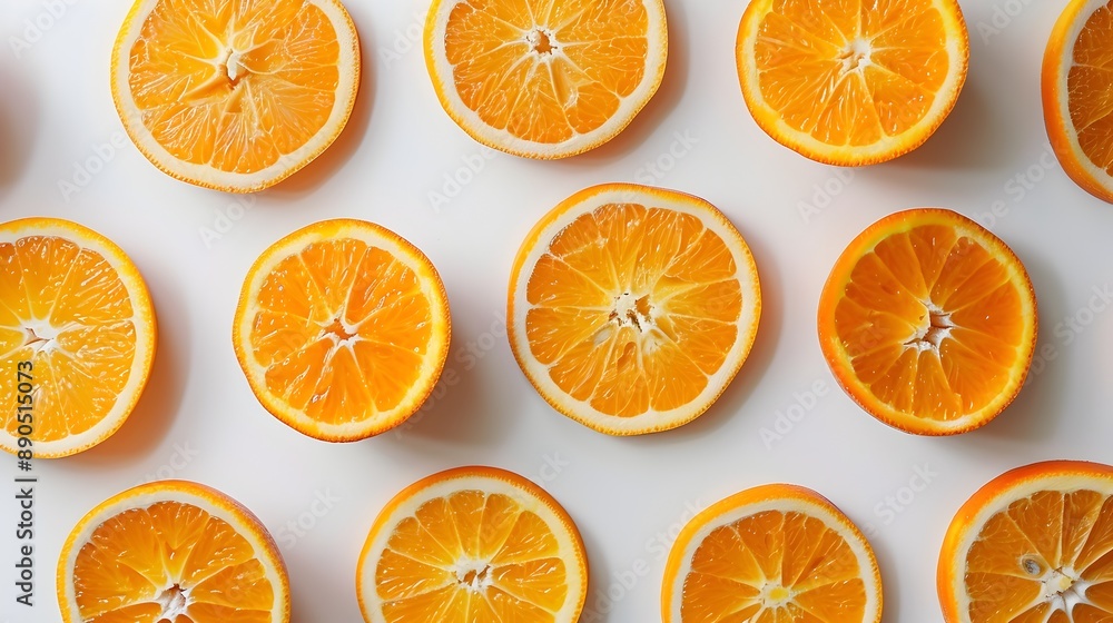 Poster neatly arranged bright orange slices showcasing texture and freshness in minimalist design