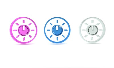 Colorful Dial knob level technology settings icon isolated on white background. Volume button, sound control, analog regulator. Minimalism concept. 3D render illustration