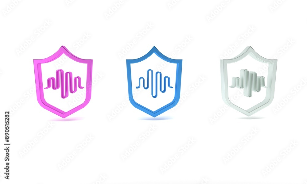 Poster colorful shield voice recognition icon isolated on white background. voice biometric access authenti