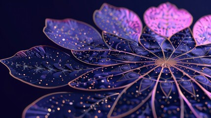 Fototapeta premium Abstract digital flowers with glowing holographic patterns, set against a dark background, creating a vivid contrast, Abstract, Digital Art, High Contrast