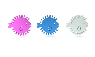 Colorful Puffer fish icon isolated on white background. Fugu fish japanese puffer fish. Minimalism concept. 3D render illustration