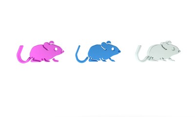 Colorful Rat icon isolated on white background. Mouse sign. Animal symbol. Minimalism concept. 3D render illustration