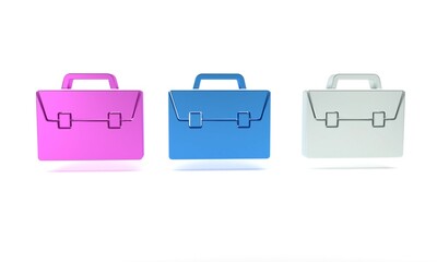 Colorful Briefcase icon isolated on white background. Business case sign. Business portfolio. Minimalism concept. 3D render illustration