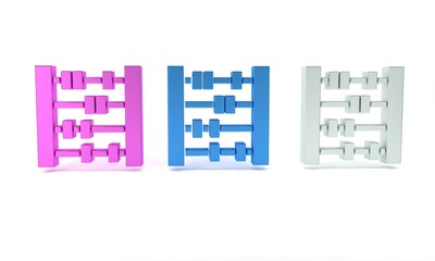 Colorful Abacus icon isolated on white background. Traditional counting frame. Education sign. Mathematics school. Minimalism concept. 3D render illustration