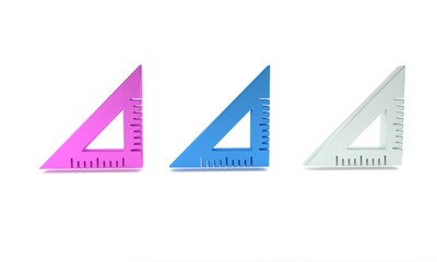 Colorful Triangular ruler icon isolated on white background. Straightedge symbol. Geometric symbol. Minimalism concept. 3D render illustration