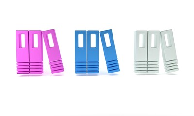 Colorful Office folders with papers and documents icon isolated on white background. Office binders. Archives folder sign. Minimalism concept. 3D render illustration