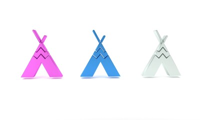 Colorful Traditional indian teepee or wigwam icon isolated on white background. Indian tent. Minimalism concept. 3D render illustration © Vadim