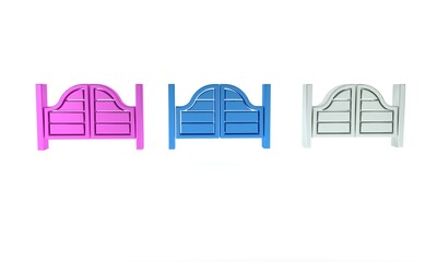 Obraz premium Colorful Old western swinging saloon door icon isolated on white background. Minimalism concept. 3D render illustration