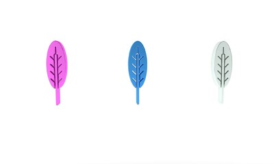 Colorful Indian feather icon isolated on white background. Native american ethnic symbol feather. Minimalism concept. 3D render illustration