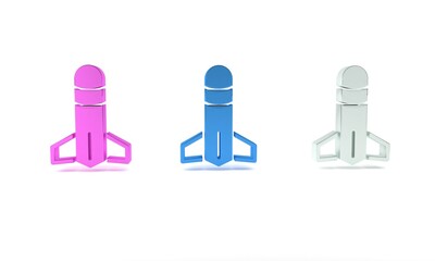 Colorful Rocket icon isolated on white background. Minimalism concept. 3D render illustration