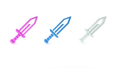 Colorful Sword icon isolated on white background. Medieval weapon. Minimalism concept. 3D render illustration