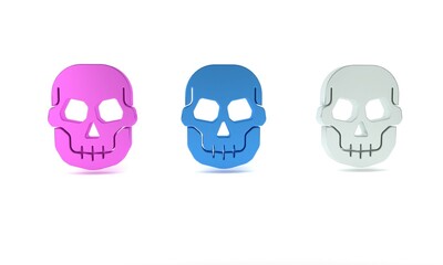 Colorful Skull icon isolated on white background. Happy Halloween party. Minimalism concept. 3D render illustration