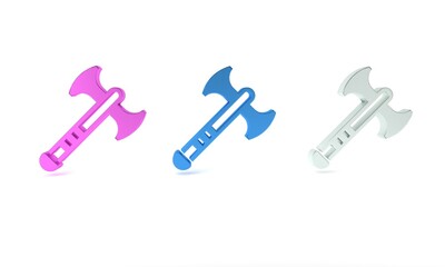 Colorful War axe icon isolated on white background. Battle axe, executioner axe. Medieval weapon. Minimalism concept. 3D render illustration