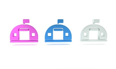 Colorful Military barracks station icon isolated on white background. Airstrikes architecture army. Minimalism concept. 3D render illustration