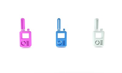 Colorful Walkie talkie icon isolated on white background. Portable radio transmitter icon. Radio transceiver sign. Minimalism concept. 3D render illustration