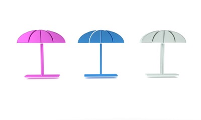 Colorful Sun protective umbrella for beach icon isolated on white background. Large parasol for outdoor space. Beach umbrella. Minimalism concept. 3D render illustration