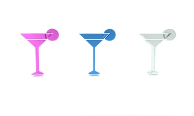 Colorful Martini glass icon isolated on white background. Cocktail icon. Wine glass icon. Minimalism concept. 3D render illustration