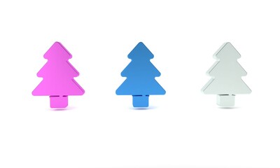 Obraz premium Colorful Tree icon isolated on white background. Forest symbol. Minimalism concept. 3D render illustration