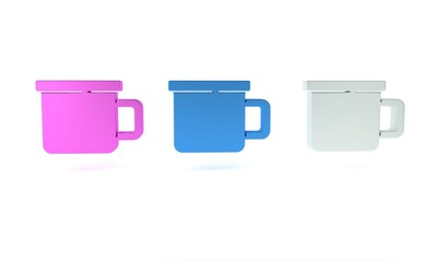 Colorful Camping metal mug icon isolated on white background. Minimalism concept. 3D render illustration